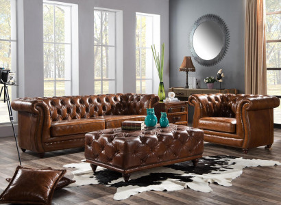 Bankstel Bank Bekleding Klassiek 3+1 Zits Set Design Banken Bekleding Leer Nieuw