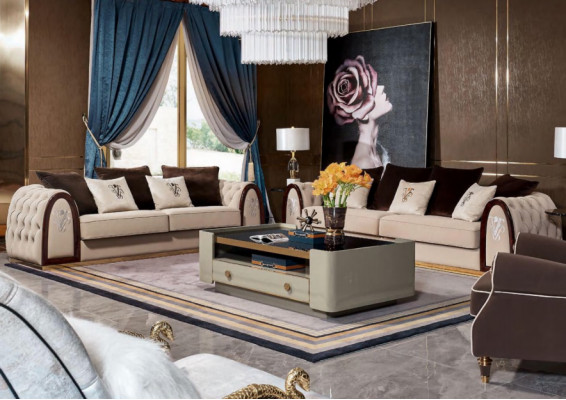 Chesterfield Bank Beige Bankstellen Textiel Stof Banken Luxe Meubelen 4-zits 295cm