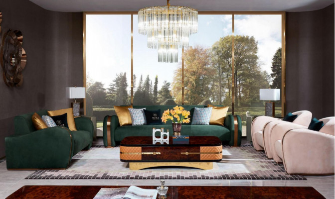 Luxe bankstel 4-delige set bankstel leren bank gestoffeerde Chesterfield bankstellen