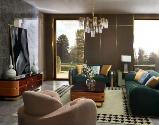 Luxe bankstel 4-delige set bankstel leren bank gestoffeerde Chesterfield bankstellen