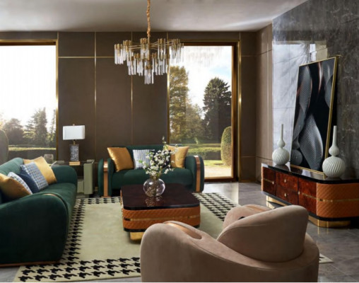 Luxe bankstel 4-delige set bankstel leren bank gestoffeerde Chesterfield bankstellen