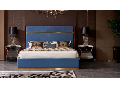 Klassiek bedframe Lederen bed Blauwe luxe bedden Slaapkamermeubilair