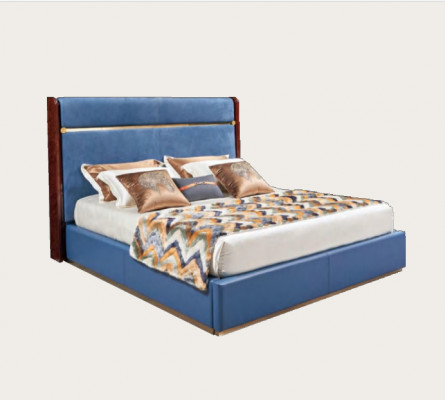 Klassiek bedframe Lederen bed Blauwe luxe bedden Slaapkamermeubilair