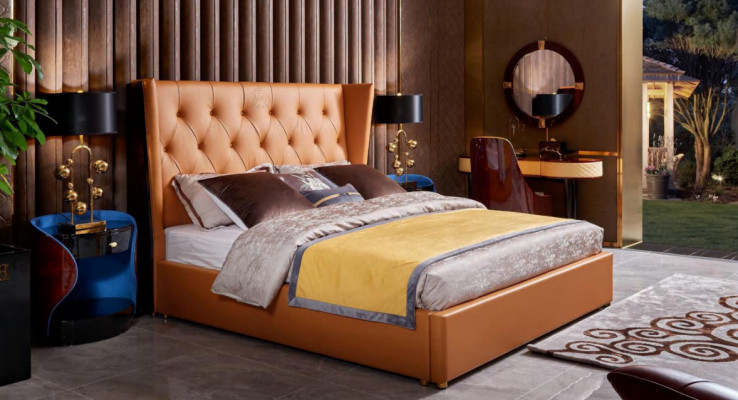 Bed slaapkamer meubilair 6-delig. Leder compleet set design Luxe bedden