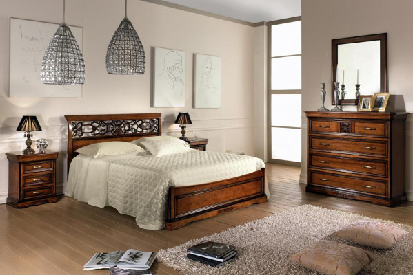 Bed 2x Nightstand Bedroom Set Table Beds Complete Wood Set Baroque 3-piece.