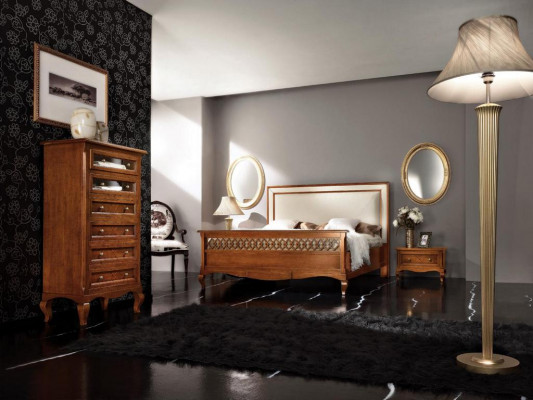 Luxe slaapkamer set 4-delig Bed 2 nachtkastjes Ladekast Massief houten meubels Italië