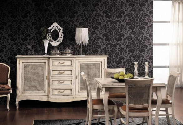 Garnituur houten meubels dressoir 4x stoel tafel vitrine nieuw groep eetkamerset 7-delig