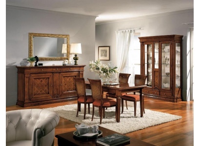 Eetkamer Eettafel Stoelen Dressoir Vitrine Set Meubilair Hout Bruin 7-delig Set