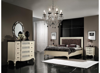 Luxe slaapkamer set 4-dlg. Bed 2 nachtkastjes commode massief houten meubelen Italië