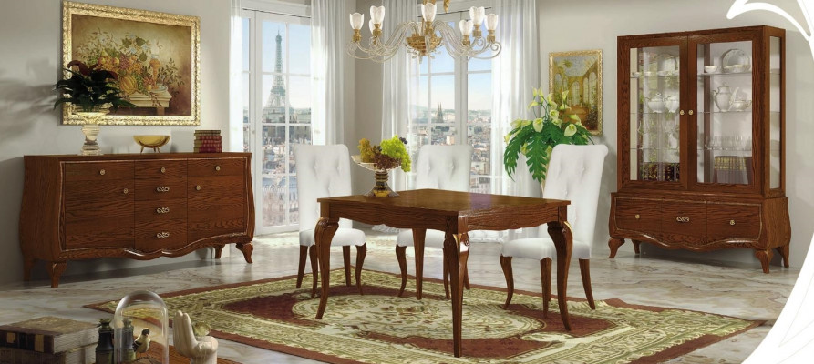 Garnituur Eetkamer Eettafel Stoel Commode Vitrine Tafel Tafels Groep Set 7-delig.