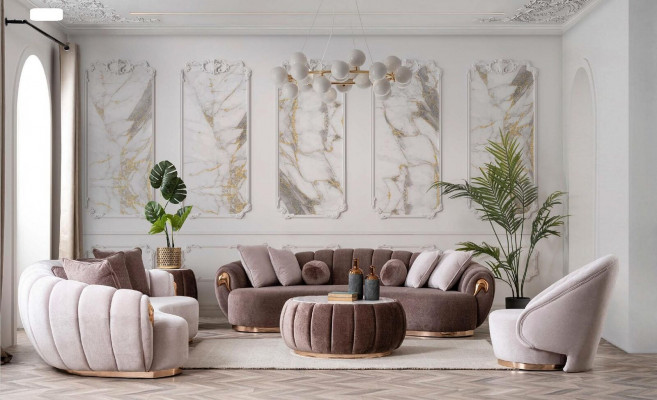 Luxe woonkamerbankstel 3+3+1 zitplaatsen Half ronde bank Sofa met tafel 4-delig.