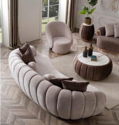 Luxe woonkamerbankstel 3+3+1 zitplaatsen Half ronde bank Sofa met tafel 4-delig.