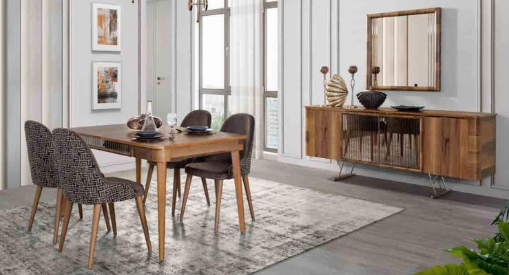 Volledige set eetkamer set eettafel 6x stoel set tafel groep 7-delige sets