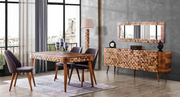 Italiaanse designer eetkamer set garnituur stoel tafel commode groep 7-delig.
