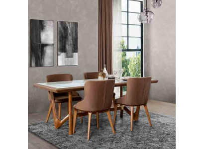 Luxe set eetkamer eettafel stoel tafel tafels stoelen hout ontwerp 5-delig Nieuw