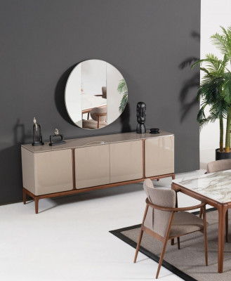 Woonkamer dressoir spiegel sideboard hout met metalen stijl zwarte ladekast.