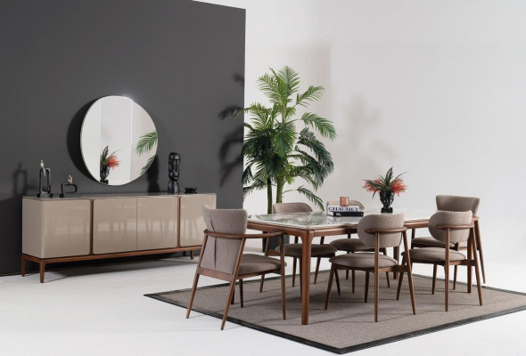 Woonkamer dressoir spiegel sideboard hout met metalen stijl zwarte ladekast.