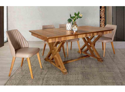 Set van 6 luxe eetkamerstoelen en eettafel, 7-delige complete eetkamerset.