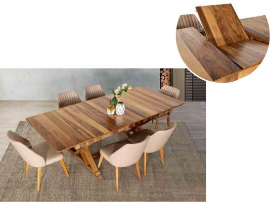 Set van 6 luxe eetkamerstoelen en eettafel, 7-delige complete eetkamerset.