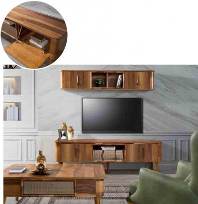rtv tv dressoir Lederen Houten Tafel TV-kast Tafel Design Laag 2-delig Set Nieuw