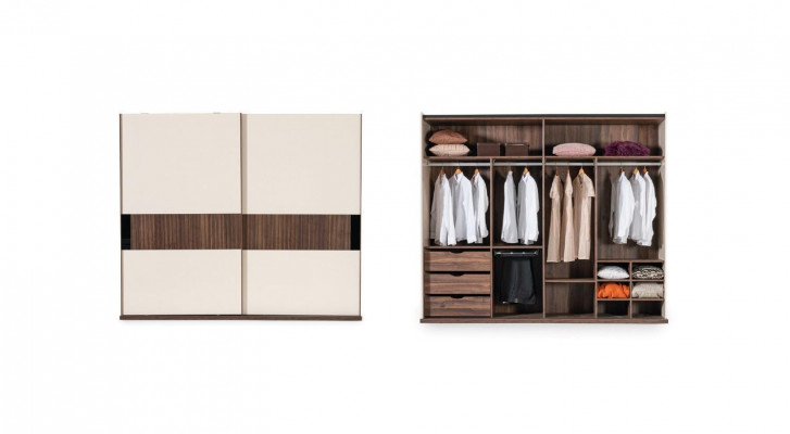 Luxe kledingkast met zweefdeuren houten kast moderne stijl beige