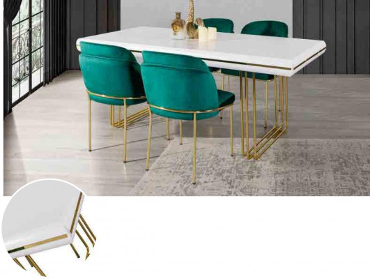 Luxe eettafel tafel eetkamertafels metalen design keukentafel wit goud hout