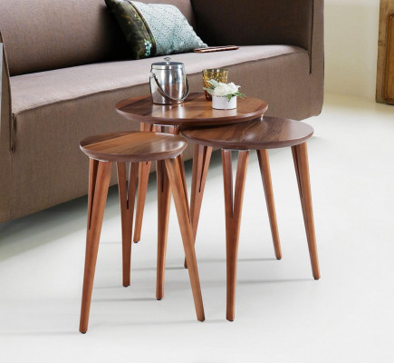 Houten tafels Bijzettafels Set Bijzettafel Tafel Salontafel Plantenstandaard 3-delig.