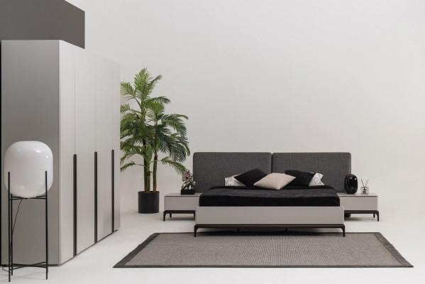 Bed kussen ontwerp luxe dubbele hotelbedden houten meubels lichtgrijs loft