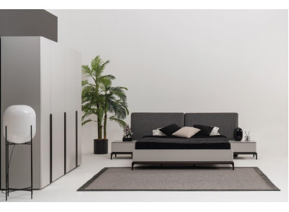 Bed kussen ontwerp luxe dubbele hotelbedden houten meubels lichtgrijs loft