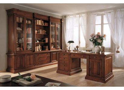 Kantoorinrichting Massief houten bureau Boekenkast Tafel Plank Kast 2-delig