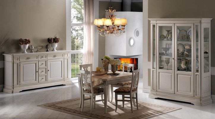 Garnituur 7-delig Houten Meubel Dressoir 4x Stoel Tafel Vitrine Nieuwe Groep Eetkamer Set