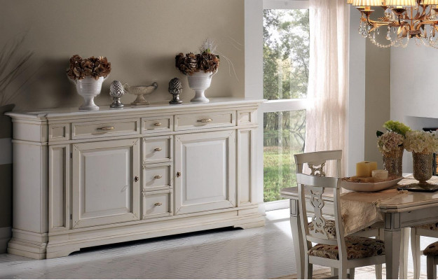 Garnituur 7-delig Houten Meubel Dressoir 4x Stoel Tafel Vitrine Nieuwe Groep Eetkamer Set