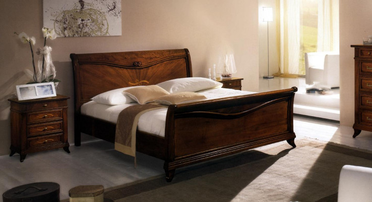 Klassiek bed Luxe meubels Bedden Slaapkamer Inrichting Nachtkastje 2x 3-delig.