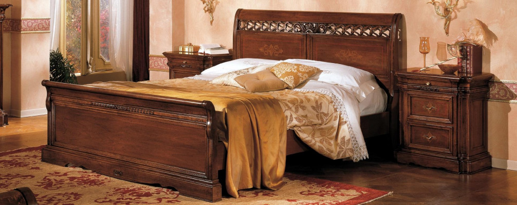 Nachtkastje Massief houten kast Meubels Bed Dubbele Meubels Slaapkamer Italië 3-delig