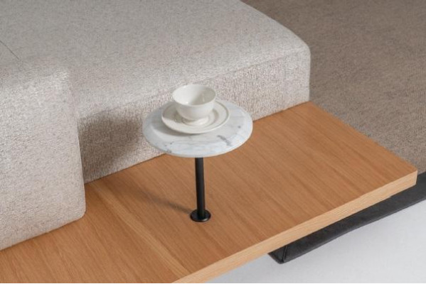 Woonlandschap hoekbank L-vorm bank gestoffeerd stof hoekbank.