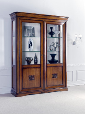 Vitrine glazen kast massief houten woonkamermeubel dressoir massief hout