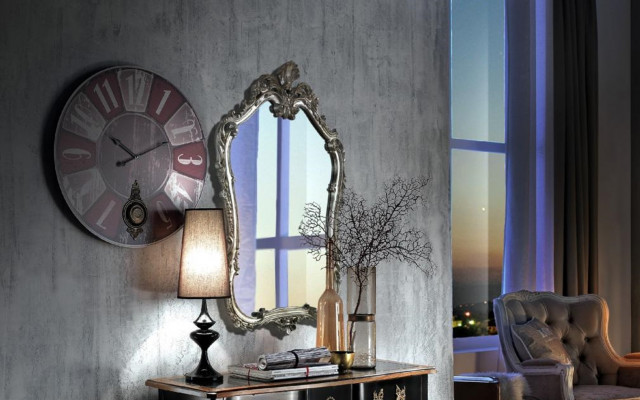 Spiegel Klassieke wandspiegel Houten design Zilver Woonkamer Italiaanse meubels