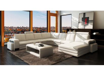 Grote woonlandschap bank bekleding hoekbank + voetenbank bank tafel compleet set