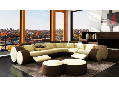 Hoekbank Bank Leer Bank - Designer Bankstel Zitkussen Woonlandschap