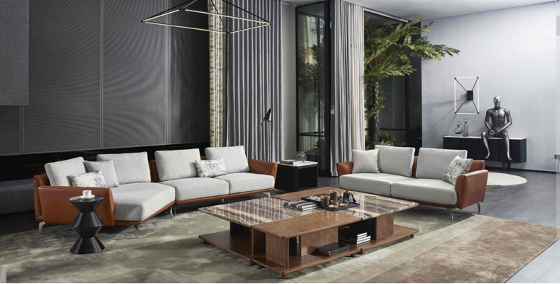 Hoekbank woonlandschap bank bank L-vorm gestoffeerde banken ontwerpgarnituur leer