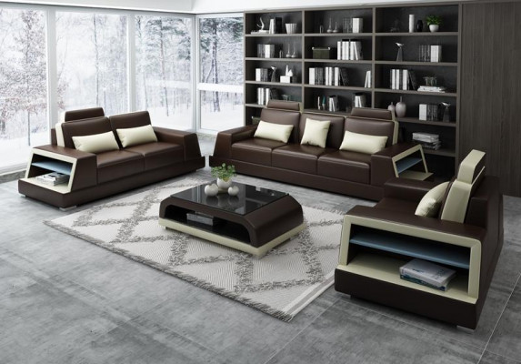 Leren bankstel Bankstel Gestoffeerde bank 3+1+1 zitsbanken Bank Design Leer Nieuw