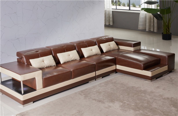 Hoekbank Leren Woonlandschap Set Design Modern Bank L-Vorm Bruin