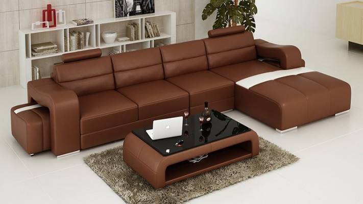 Bankstel bekleding set woonlandschap design hoekbank leer nieuw L-vorm