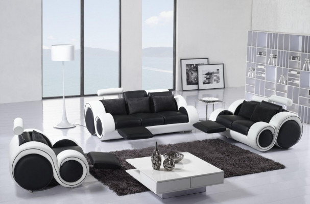 Ledersofa Bank Bankstel Nieuw 3+2 zits set Design Modern Bankstel.