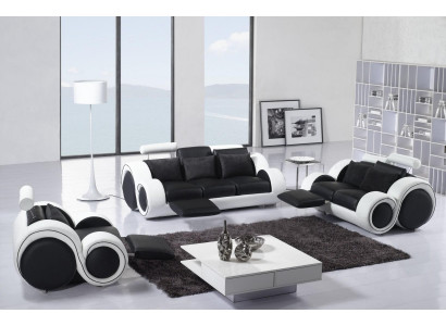 Ledersofa Bank Bankstel Nieuw 3+2 zits set Design Modern Bankstel.