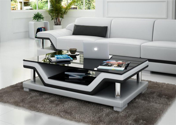 Gepolsterde tafels Zwarte salontafel Glazen salontafel Bank Bijzettafel Modern