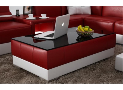 Salontafel Design Woonkamer Leer Koffie Glas Bank Bekleding Decoratie Bijzettafel