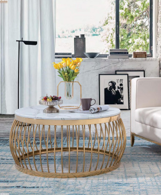 Ronde designstenen bank van runderen Roestvrijstalen bank tafel Woonontwerp Rond
