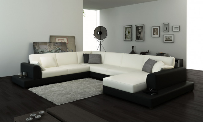 Woonlandschap woonkamer hoekbank leer bank bank bekleding zitplaats