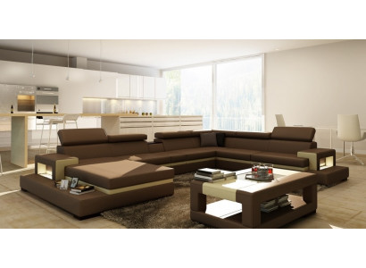Ledersofa Bank hoekbank U-vorm bank woonlandschap designer zithoek LEONARDO-B